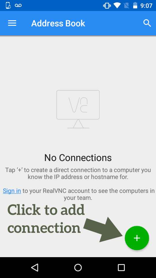 No Connections Android VNC Viewer