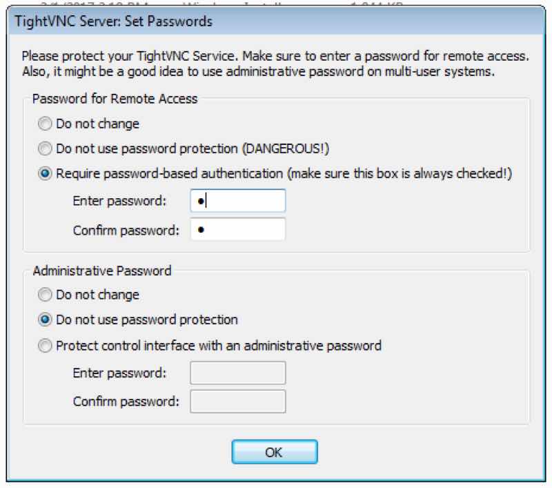 Set Passwords TightVNC