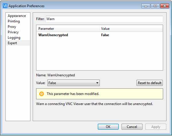 Warn Unencrypted Windows VNC Viewer